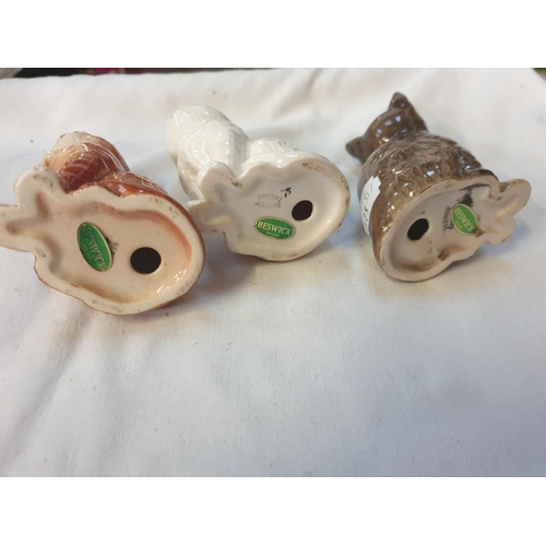 352 - Three Beswick Cat Figures - Grey, White & Ginger.