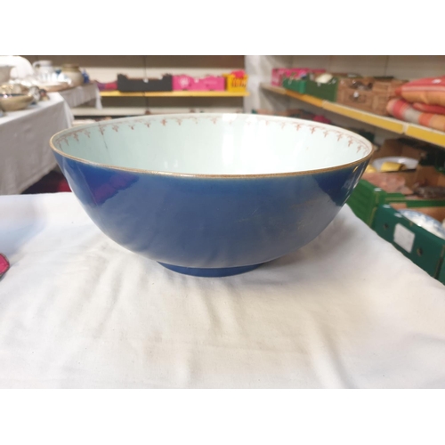 359 - 18th Century Qing Dynasty Chinese Large Bowl Decorated in Blue with Faded Gilt Landscape - approx 27... 