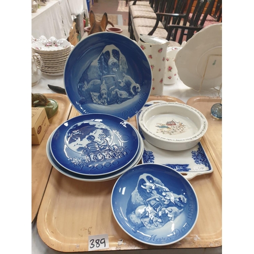 389 - Tray of Royal Copenhagen Blue & White Plates Including 1969 First Mothers Day Plate, Wedgwood Peter ... 