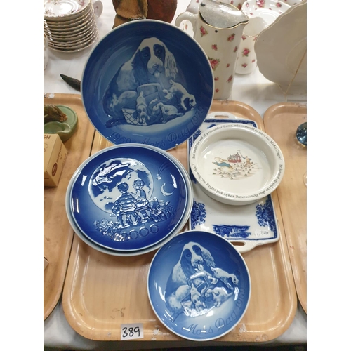 389 - Tray of Royal Copenhagen Blue & White Plates Including 1969 First Mothers Day Plate, Wedgwood Peter ... 