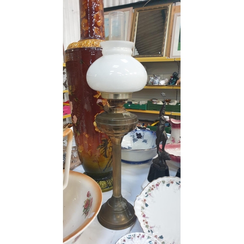 404 - Column Based Double Burner Oil Lamp with Bowl & Chimney.