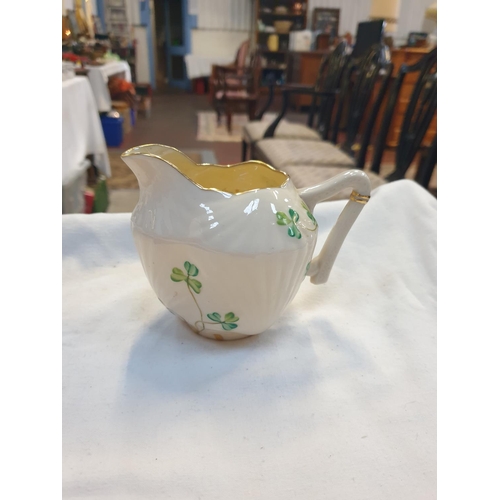 422 - Belleek Third Period Gilded Harp Shamrock Jug / Creamer c.1926-1946 Height c.9.25cm (c.3.625”).
