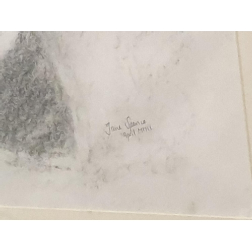 490 - Jane Spence Signed Monochrome Pastel Picture of Old English Sheepdogs - approx 30