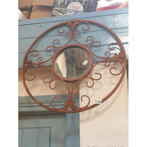 496 - Circular Rustic Iron Framed Wall Mirror - approx 20