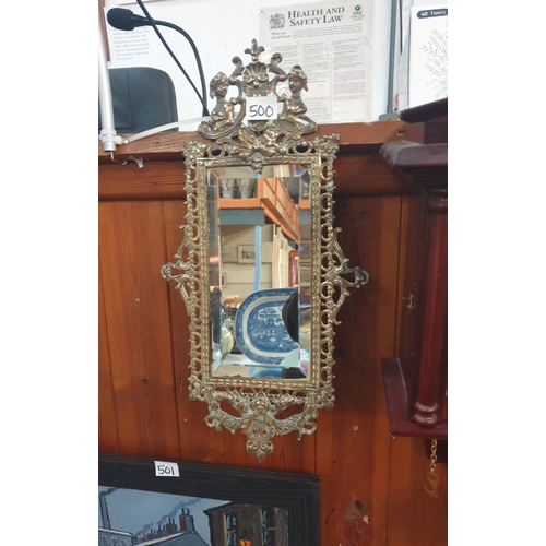 500 - Antique Brass Framed Bevelled Edge Mirror C1900 - approx 17cm x 8cm.
