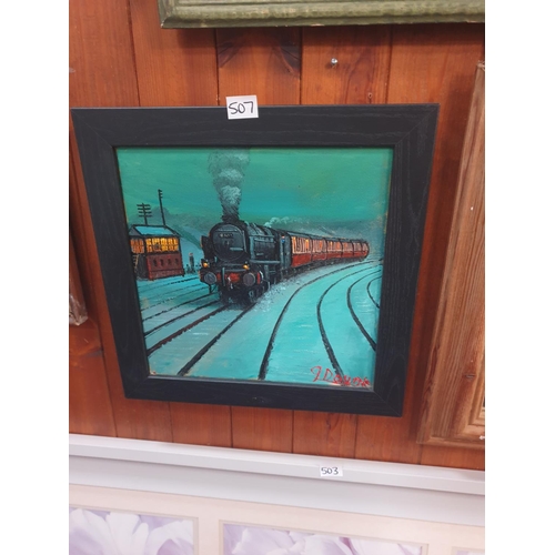 507 - James Downie (Born 1949) Framed Oil on Canvas Snow Scene ‘The Night Sleeper’ Signed Lower Right Titl... 