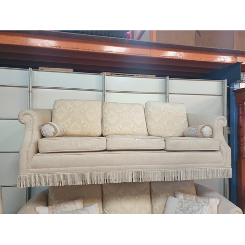 546 - Pair Three Seater Cream Patterned Upholstered Scroll End Settees with Two Matching Arm Chairs and As... 