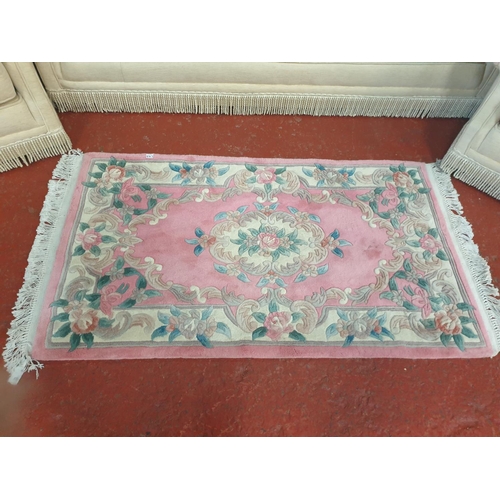 547 - Chinese Pink Floral Floor Rug - approx 65