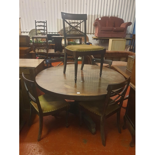 569 - Circular Tilt-Up Dining Table with Five Cross Banded Back Chairs - approx 1.3m diameter - tilt may r... 