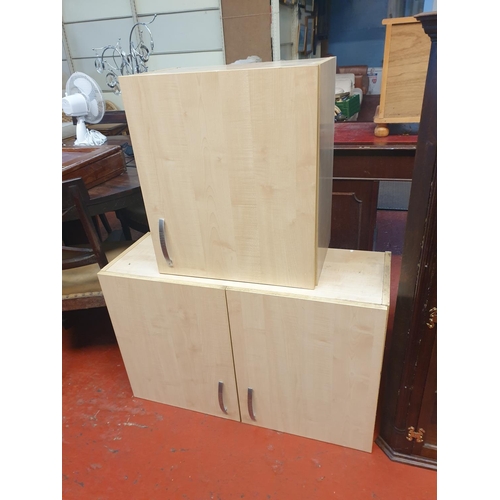 583 - Beech Finish Double Kitchen Cupboard (approx 57cm tall x 90cm long x 32cm deep) & Matching Single Cu... 