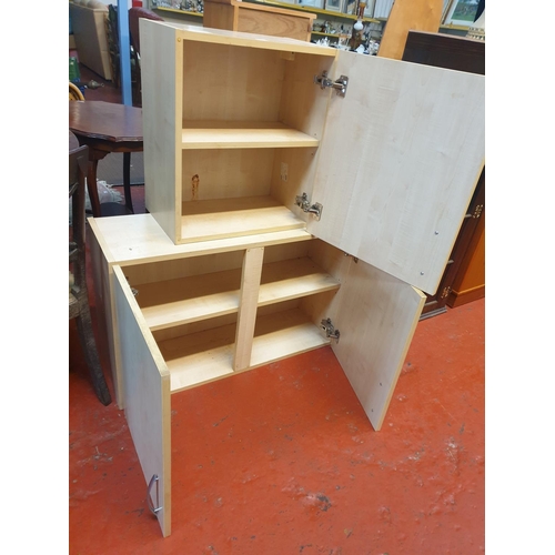 583 - Beech Finish Double Kitchen Cupboard (approx 57cm tall x 90cm long x 32cm deep) & Matching Single Cu... 