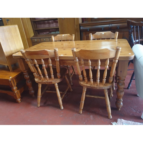 598 - Solid Pine Farmhouse Kitchen Table with Four Matching Chairs - approx 76cm tall x 85cm wide x 152cm ... 