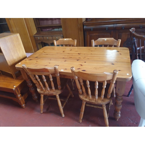 598 - Solid Pine Farmhouse Kitchen Table with Four Matching Chairs - approx 76cm tall x 85cm wide x 152cm ... 