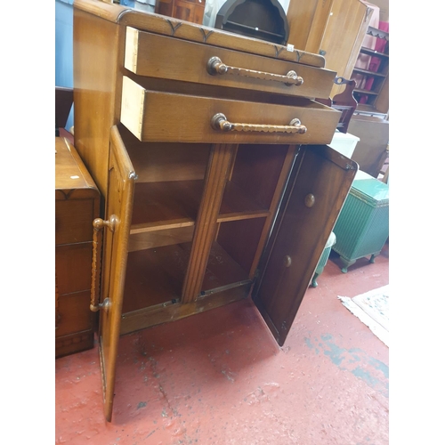 606 - Mid Century Tall Boy with Two Drawers over Double Cupboard and Two Inner Shelves - approx 50