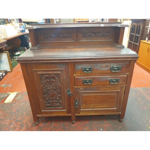 614 - Carved Back Mahogany Finished Two Drawer, Two Door Sideboard - approx 48
