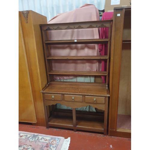 642 - Hand Crafted Oak Open Back, Three Drawer, Three Shelf Welsh Style Dresser - 66