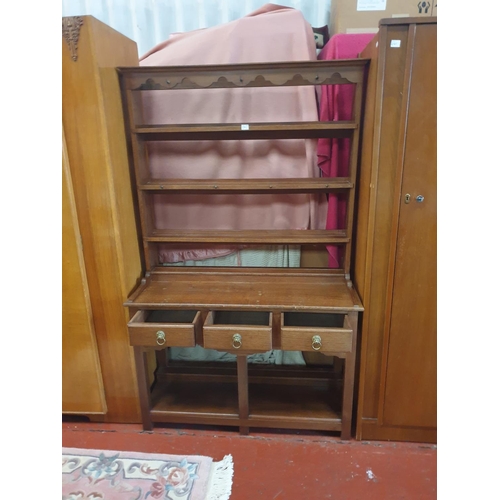 642 - Hand Crafted Oak Open Back, Three Drawer, Three Shelf Welsh Style Dresser - 66