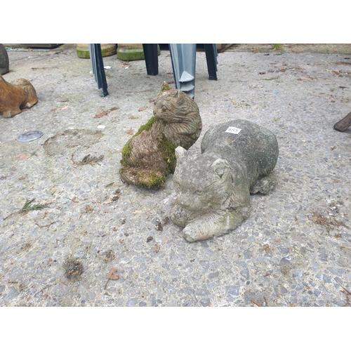 655 - Concrete 24cm Tall Sitting Cat & 40cm Laying Cat.