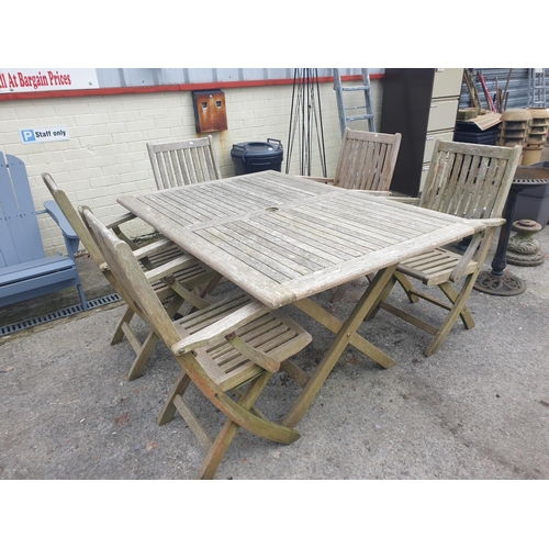 668 - Teak Garden Table with Five Matching Folding Chairs - approx 29
