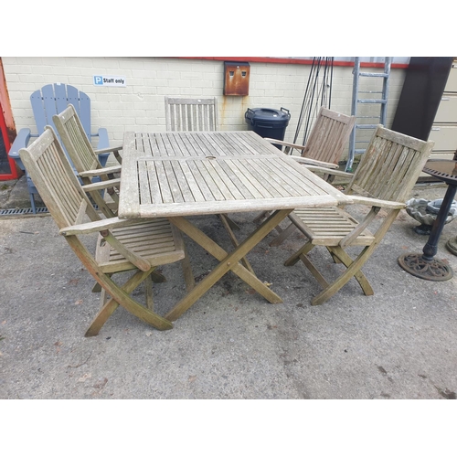 668 - Teak Garden Table with Five Matching Folding Chairs - approx 29