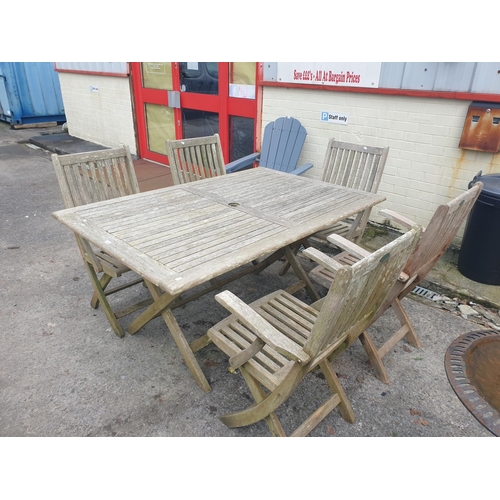 668 - Teak Garden Table with Five Matching Folding Chairs - approx 29