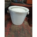 Wicker Handled White Slop Bucket with Lid.