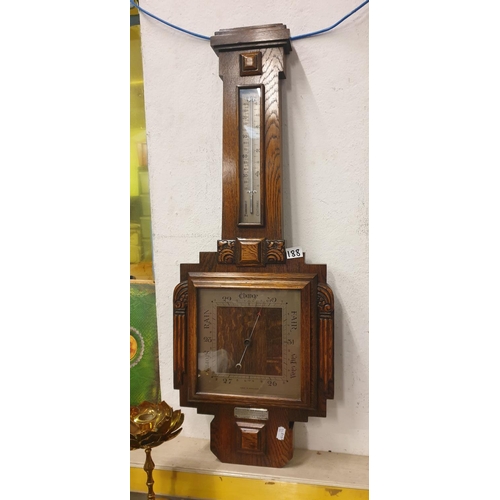188 - Large Carved Wooden Backed Barometer with Plaque Dated 1936.