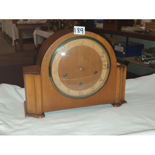 189 - Teak Cased Smiths Enfield Mantel Clock with Pendulum & Key.