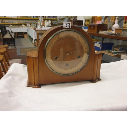 189 - Teak Cased Smiths Enfield Mantel Clock with Pendulum & Key.