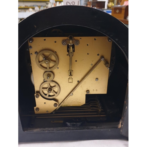 189 - Teak Cased Smiths Enfield Mantel Clock with Pendulum & Key.