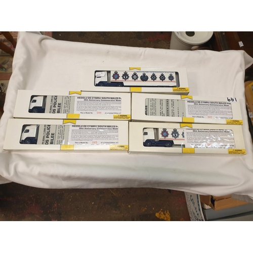 199 - Five Boxed Lledo Limited Edition South Wales Police 30th Anniversary Commemorative Models - No's 40,... 