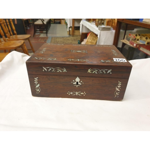 200 - Mother of Pearl Inlaid Mahogany Box - approx 10cm deep x 25cm x 18cm.