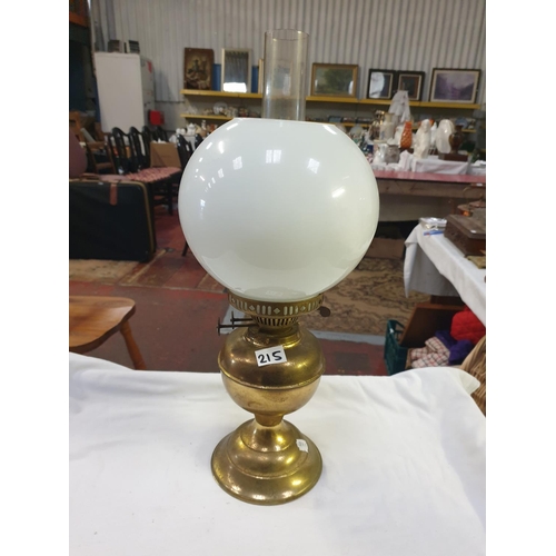215 - Brass Based Double Burner Oil Lamp with Glass Shade & Chimney - approx 19.5