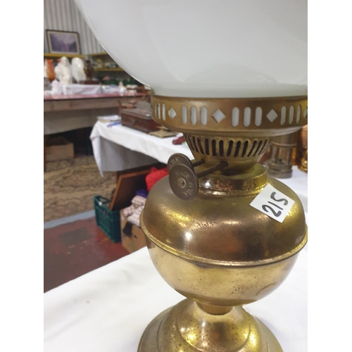 215 - Brass Based Double Burner Oil Lamp with Glass Shade & Chimney - approx 19.5