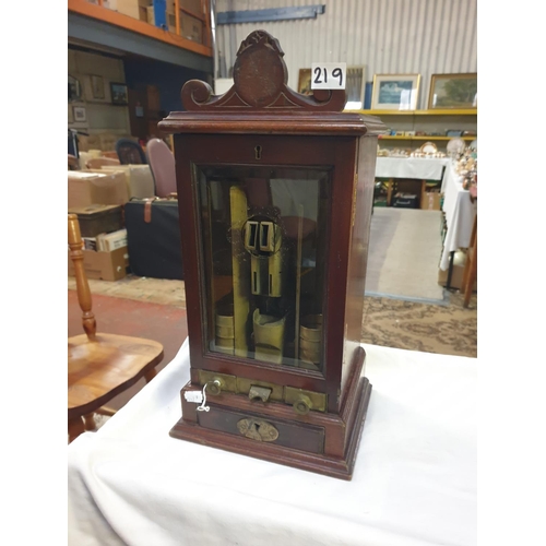 219 - Oak Cased Circa 1900 Sovereign Changer with Glass Front.