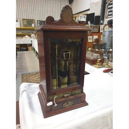 219 - Oak Cased Circa 1900 Sovereign Changer with Glass Front.