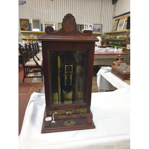 219 - Oak Cased Circa 1900 Sovereign Changer with Glass Front.