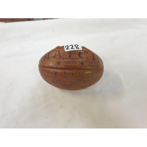 228 - Small Leather Rugby Ball with Welsh International Grand Slam Winning Team Player Signatures 1975- 19... 