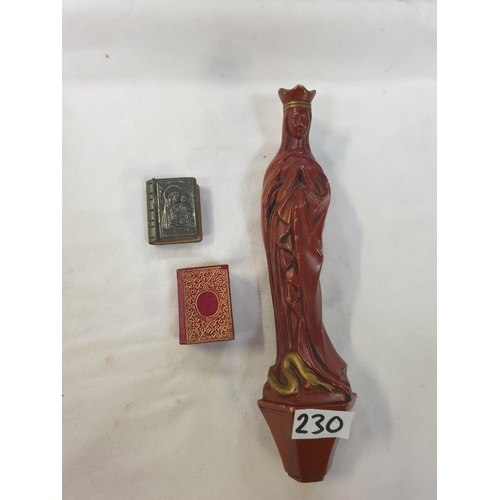 230 - Miniature Holy Bible, Rosemary Beads & Madonna Statue.