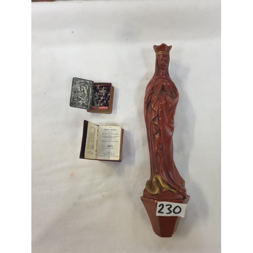 230 - Miniature Holy Bible, Rosemary Beads & Madonna Statue.