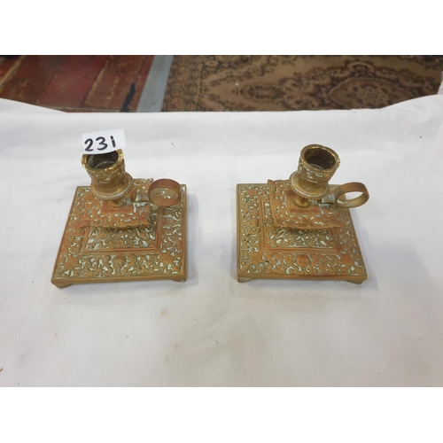 231 - Pair of Indian Brass Style Ring Finger Candle Holders.