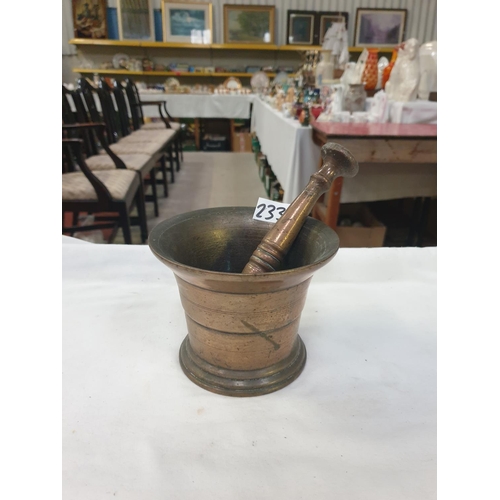 233 - Repurposed Heavy Brass Shell Casing Pestle & Mortar.
