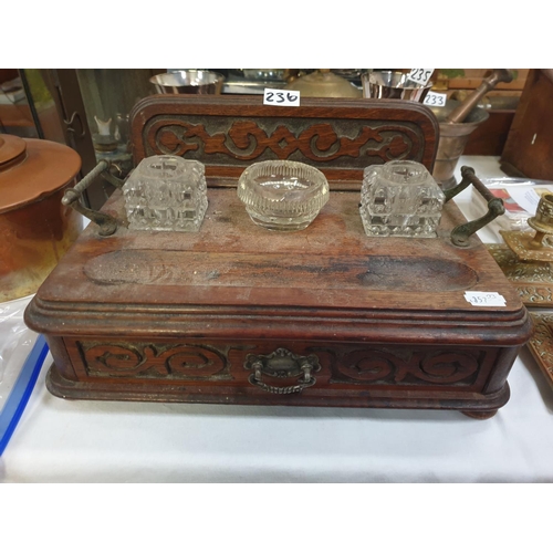 236 - Single Drawer Oak Desk Tidy with Glass Accessories - approx 13