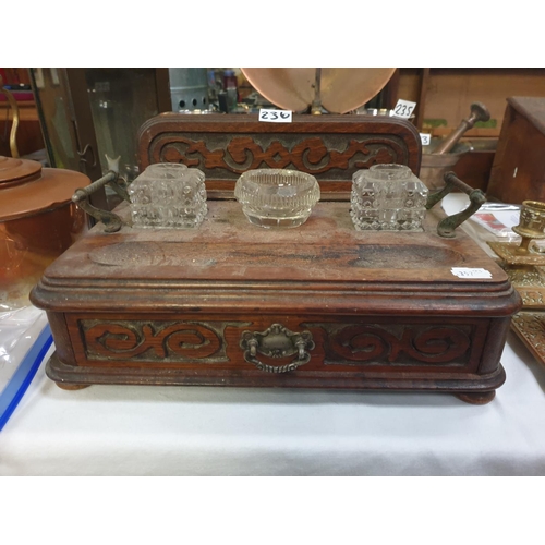 236 - Single Drawer Oak Desk Tidy with Glass Accessories - approx 13