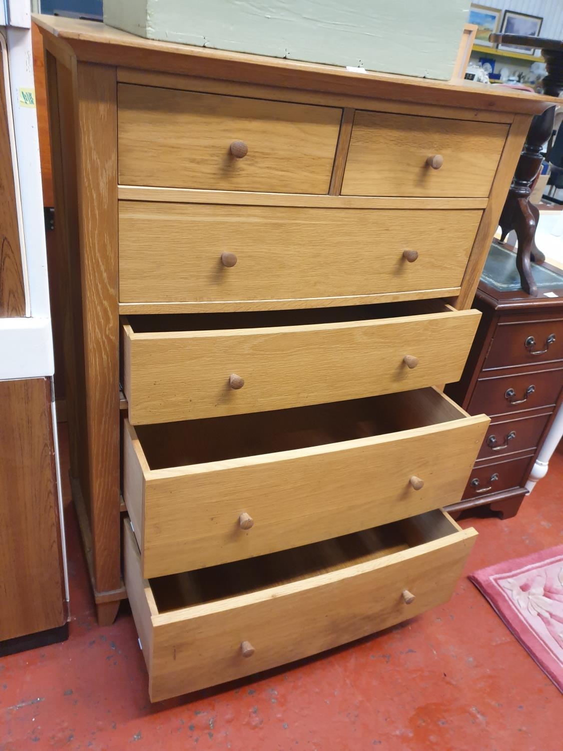 Modern Oak Two Over Four Drawer Chest of Drawers with Slight Bow Front ...