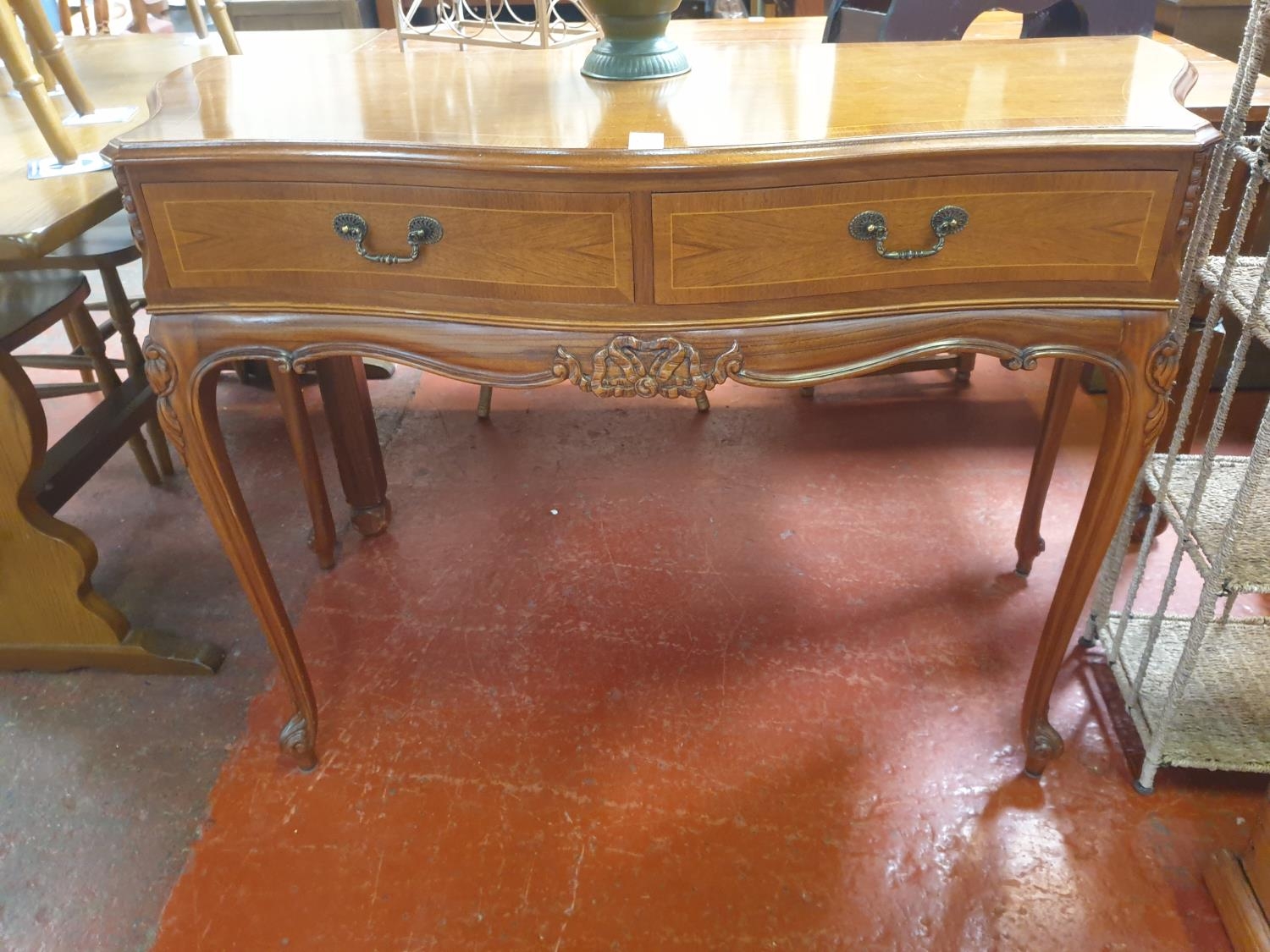 Twin Drawer Reproduction Console Table with Carved Legs - 34