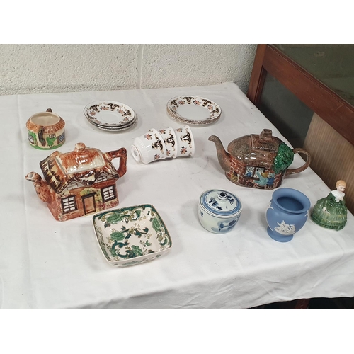 259 - Tray to Include Small Wedgwood Jasperware Vase, Three Royal Stafford 