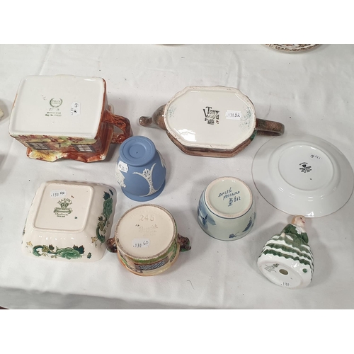 259 - Tray to Include Small Wedgwood Jasperware Vase, Three Royal Stafford 