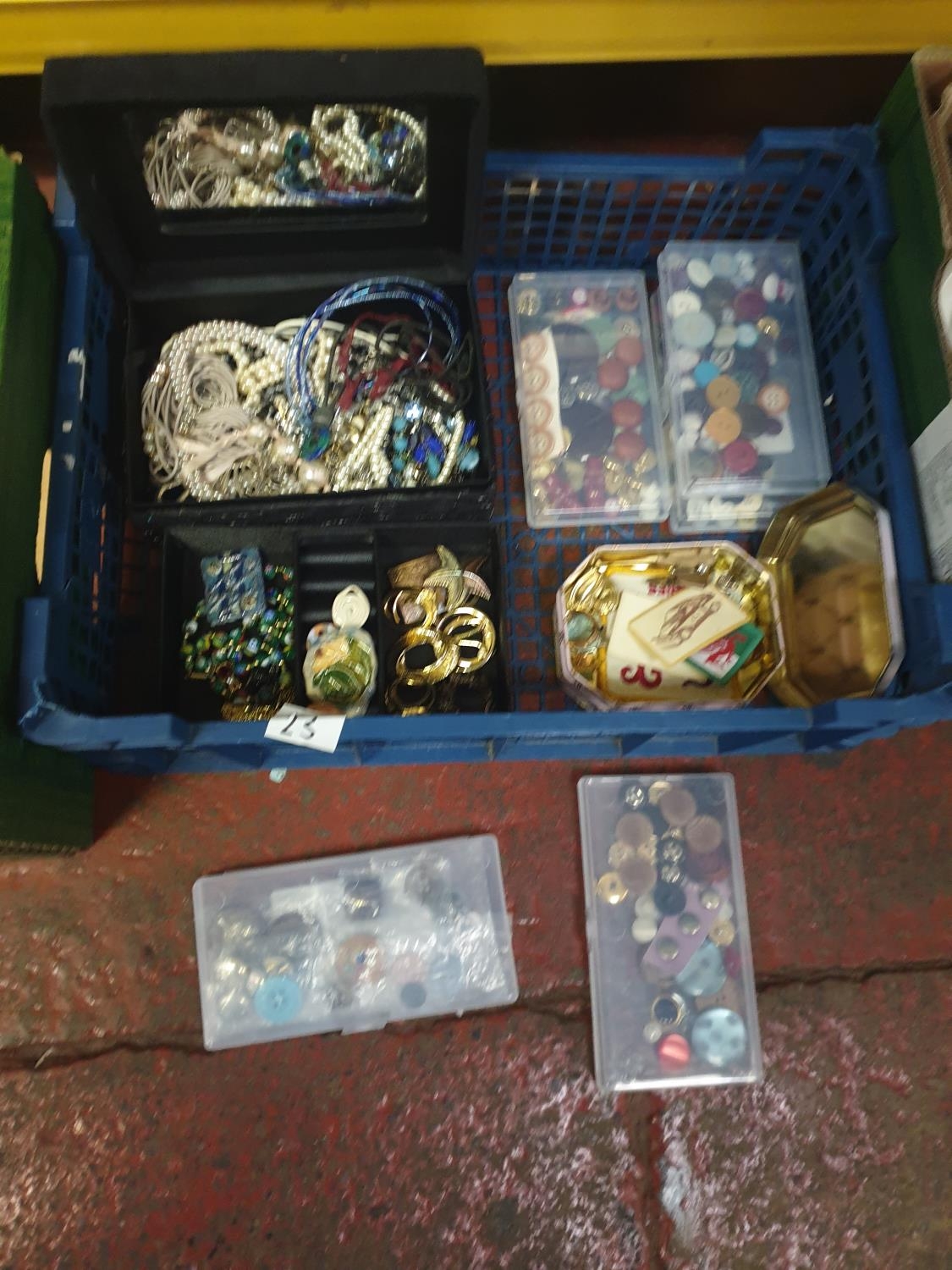 Box to Include Buttons, Jewellery Box with Contents Including Necklaces.