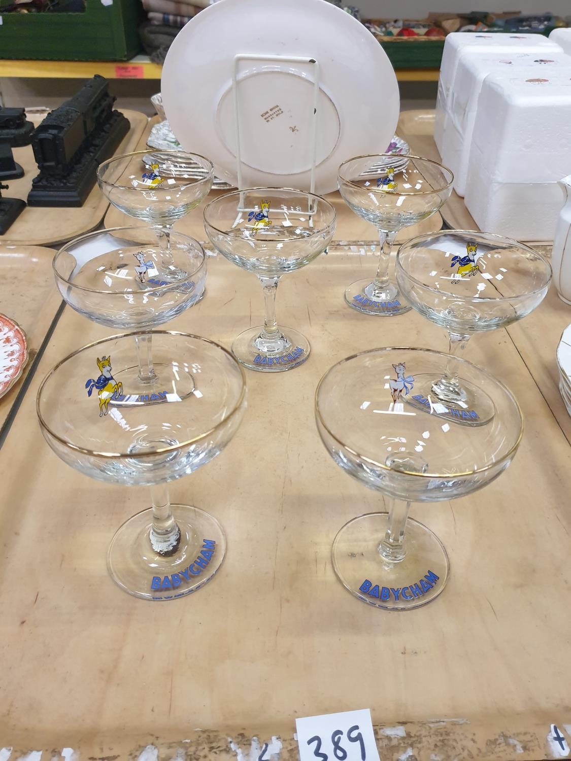 Tray of Babycham Glasses - two different designs.